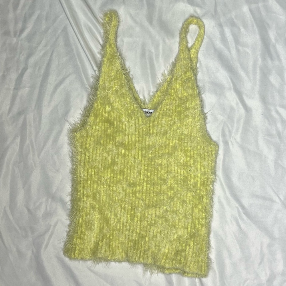 Fuzzy Yellow Green V-Neck Tank Top